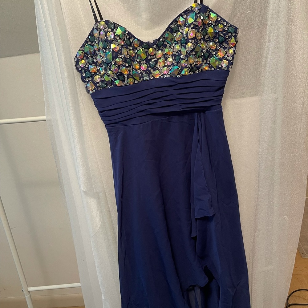 Strapless high to low navy dress